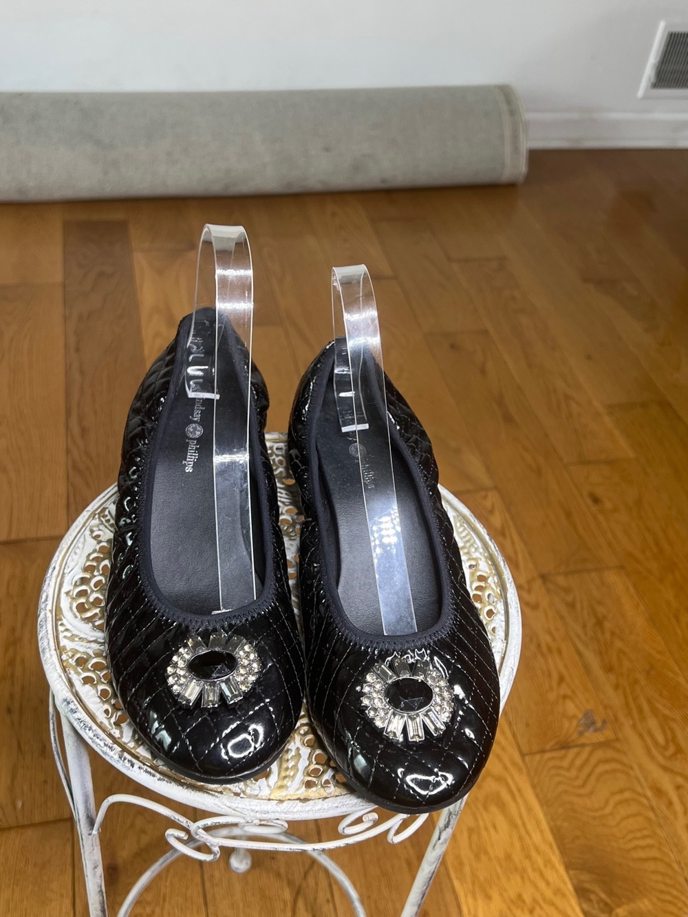 lindsay phillips Black Quilted Slingback Flats with Crystal Accent